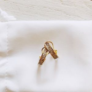 Diamond and 14k yellow gold long huggies